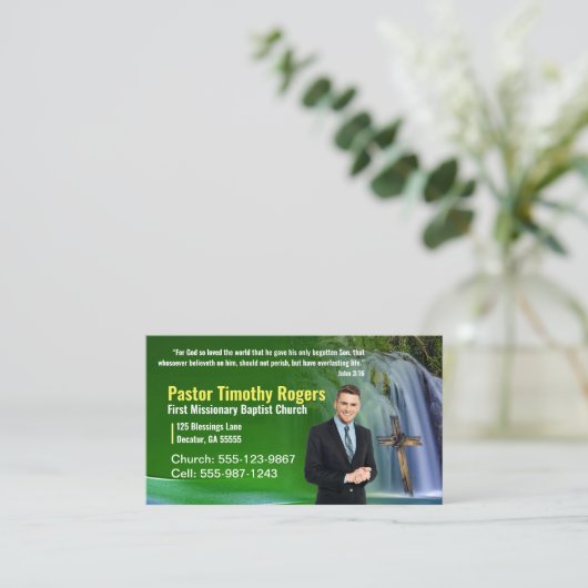 Carte De Visite Cascade verte Eglise photo Pasteur ou diacre (Debout devant)