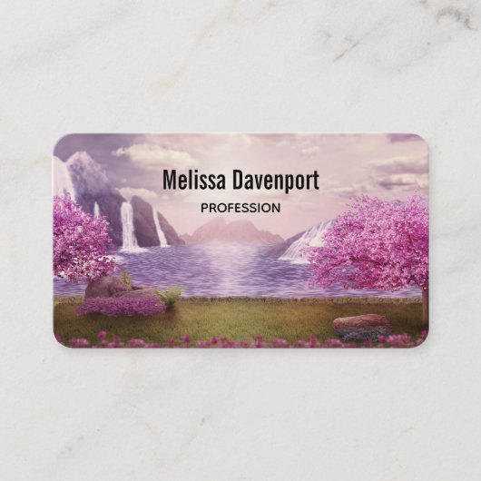 Carte De Visite Cascades et cerisiers autour d'un lac (Devant)