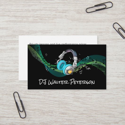 Carte De Visite Casque | Arrière - plan de notes musicales (Devant/Arrière en situation)