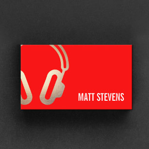 Carte De Visite Casque audio DJ Gold Cool Bold Rouge Musique
