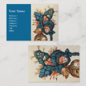 CARTE DE VISITE CASQUE DE CHEVALIER ANTIQUE AUX FEUILLES BLEU ROUG (Devant / Derrière)