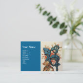 CARTE DE VISITE CASQUE DE CHEVALIER ANTIQUE AUX FEUILLES BLEU ROUG (Debout devant)