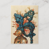 CARTE DE VISITE CASQUE DE CHEVALIER ANTIQUE AUX FEUILLES BLEU ROUG (Dos)