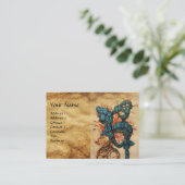 CARTE DE VISITE CASQUE DE CHEVALIER ANTIQUE AUX FEUILLES BLEU ROUG (Debout devant)