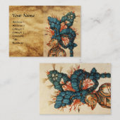 CARTE DE VISITE CASQUE DE CHEVALIER ANTIQUE AUX FEUILLES BLEU ROUG (Devant / Derrière)