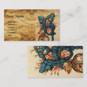 CARTE DE VISITE CASQUE DE CHEVALIER ANTIQUE AUX FEUILLES BLEU ROUG (Devant / Derrière)