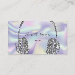Carte De Visite Casque DJ Argent Pailleté Holographique Moderne