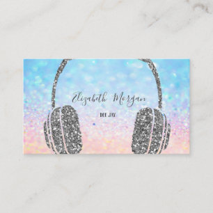 Carte De Visite Casque DJ Élégant Moderne Paillettes Bokeh Argenté