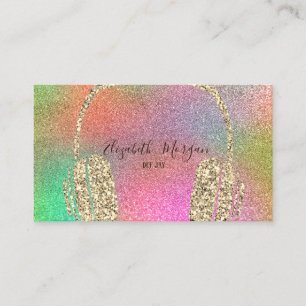 Carte De Visite Casque DJ Or Paillettes Couleurs Élégant