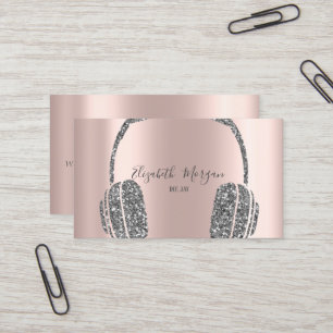 Carte De Visite Casque DJ Pailleté Argent Doré Rose