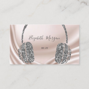 Carte De Visite Casque DJ Pailleté Argent Élégant