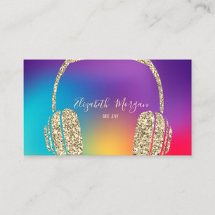 Carte De Visite Casque DJ Paillettes Dorées Holographiques Colorée
