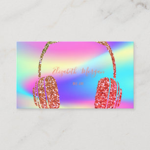 Carte De Visite Casque DJ Paillettes Holographiques Colorées