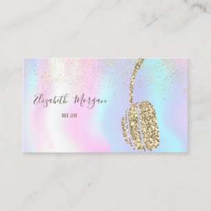 Carte De Visite Casque DJ Paillettes holographiques élégantes, Con