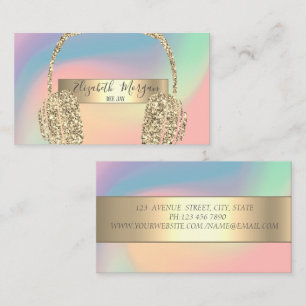 Carte De Visite Casque DJ Paillettes holographiques pastel moderne