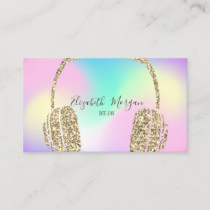 Carte De Visite Casque DJ Paillettes Ombré Iridescent Holographiqu