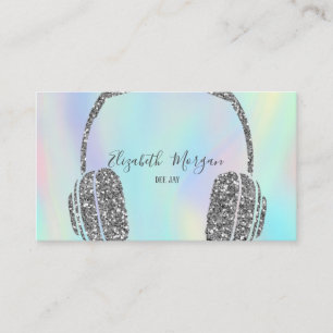 Carte De Visite Casque Holographique Paillettes Argent Élégant