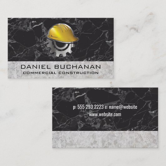 Carte De Visite Casquette de construction | Marbre | Constructeurs (Devant / Derrière)