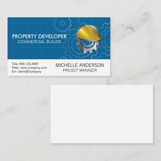 Carte De Visite Casquette dur de construction | Engrenages (Devant / Derrière)