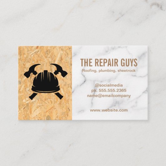 Carte De Visite Casquette dur de construction | Marteaux | Bois |  (Devant)