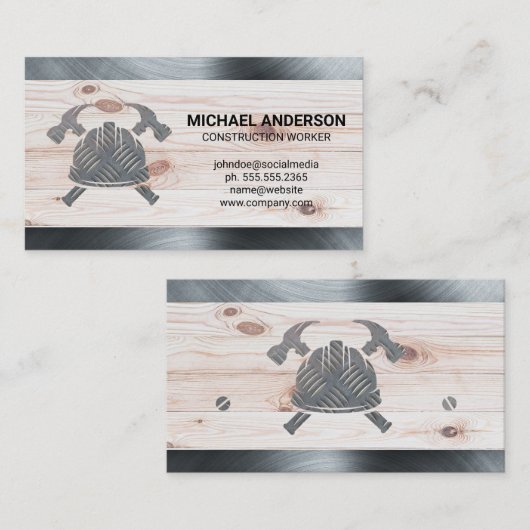 Carte De Visite Casquette dur Hammers | Acier | Bois | Constructio (Devant / Derrière)