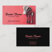 Carte De Visite Casquette moderne Red & Black Chef et argenterie (Devant / Derrière)