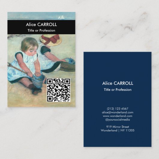 Carte De Visite Cassatt - Enfants jouant sur la plage - QR Code (Devant / Derrière)