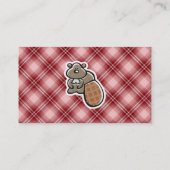 Carte De Visite Castor mignon ; Plaid rouge (Dos)