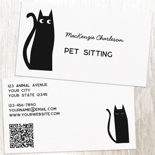 Carte De Visite Cat noir QR Code Services pour animaux