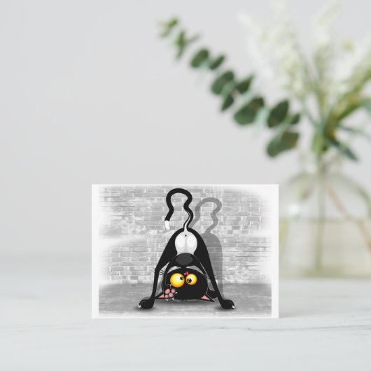 Carte De Visite Cat Upside Down Funny Cartoon Character (Debout devant)