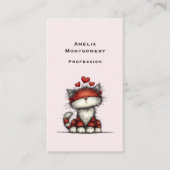 Carte De Visite Cat with Red Love Hearts Cute and Funny (Devant)