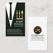 Carte De Visite Caterer à coussin vert Plaid Suit Gold Cutlery (Devant / Derrière)