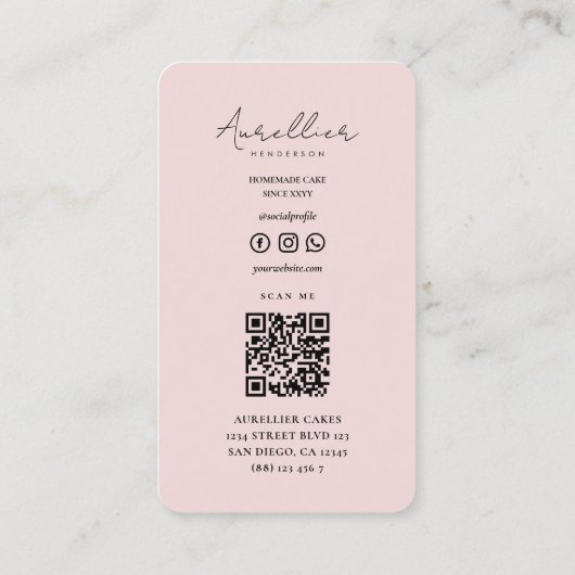 Carte De Visite Caterer de boulangerie moderne Cupcake Pink Script (Dos)
