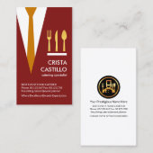 Carte De Visite Caterer en Cravate de tenue de serveur rouge Cater (Devant / Derrière)