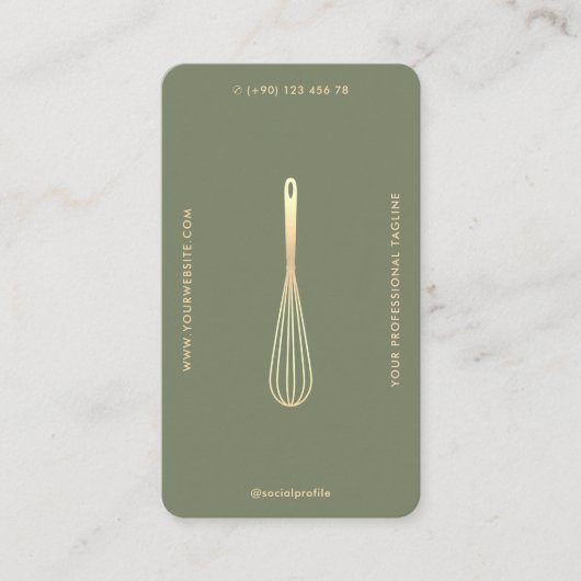 Carte De Visite Caterer moderne Baker Green Sage Gold Whisk (Devant)