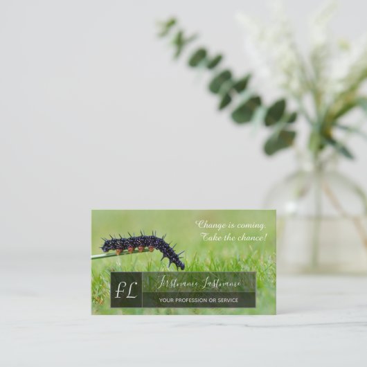 Carte De Visite Caterpillar rectangle gris motivant monogramme (Debout devant)