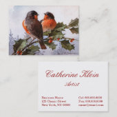 Carte De Visite Catherine Klein : Merles sur le houx (Devant / Derrière)