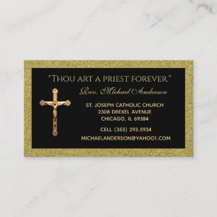 Carte De Visite Catholique Priest Gold Crucifix Scripture Citation