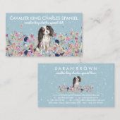 Carte De Visite Cavalier King Charles Spaniel Chien Flower Motif (Devant / Derrière)