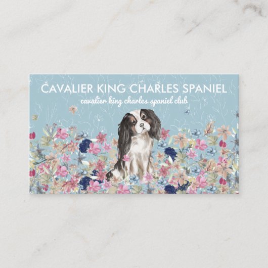 Carte De Visite Cavalier King Charles Spaniel Chien Flower Motif (Devant)