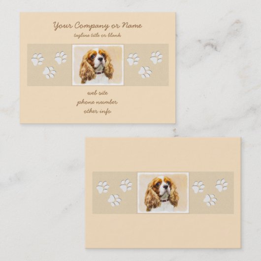 Carte De Visite Cavalier Le Roi Charles Spaniel Peinture originale (Devant / Derrière)