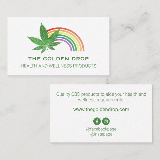 Carte De Visite CBD blanc feuille arc-en-ciel (Devant / Derrière)