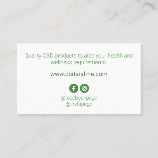 Carte de visite CBD blanc feuille moderne (Dos)