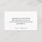Carte De Visite Celebrating Black History Month Centennial (Dos)