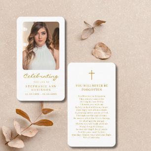 Carte De Visite Célébration de la vie Photo Gold Funeral Prayer Ca
