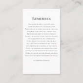 Carte De Visite Célébration de la vie une photo souvenir (Dos)