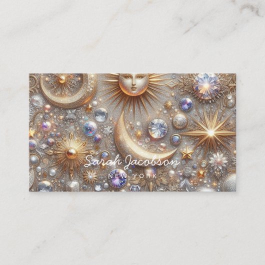 Carte de visite céleste boho – Ciel nocturne cosmi (Devant)