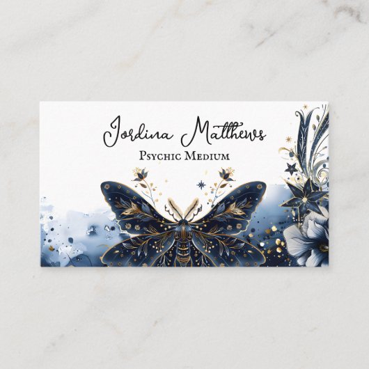 Carte De Visite Celestial Moth Blue et Gold Psychic (Devant)