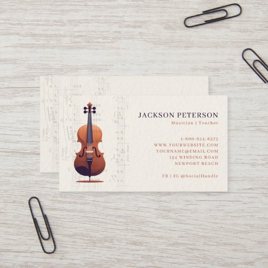 Carte De Visite Cello Musical Notes Cellist Musician Professional (Devant/Arrière en situation)