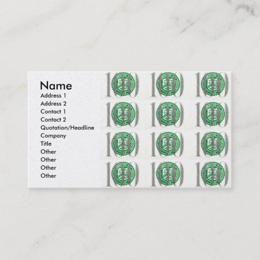 Carte De Visite Cent billet d'un dollar (Devant)